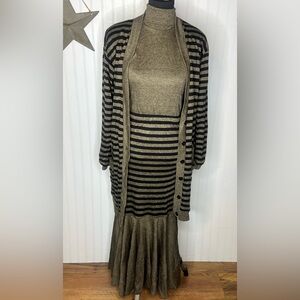 Black and Tan Maxi Skirt with Cardigan and Sleeveless Turtle Neck Size Small